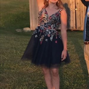 Navy/floral short homecoming dress.